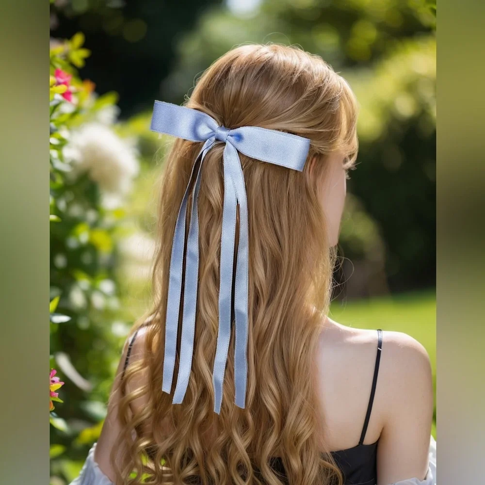 Baby Blue Silky Satin Hair Clip Bow Ribbon Barrette All Occasions Cottagecore